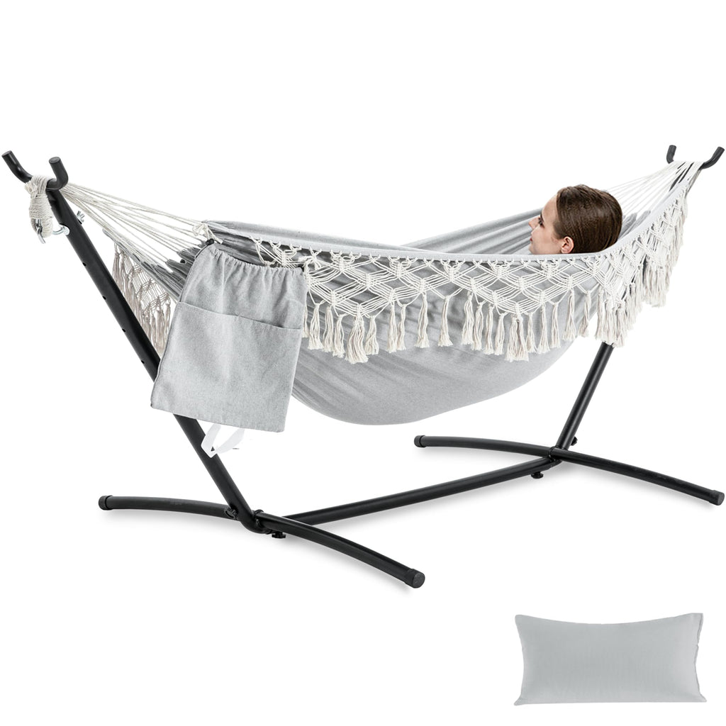 PNAEUT Handmade Tassel Hammock with Stand for Outside, 450 lbs Capacity