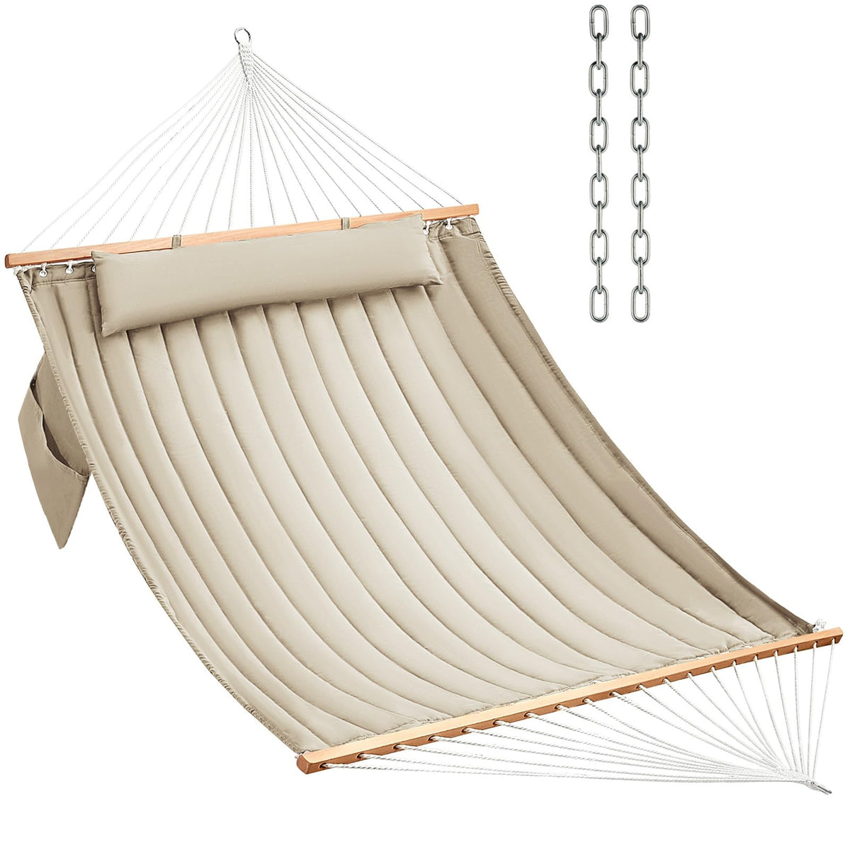 CHULIM Double Quilted Fabric Hammock with Hardwood Spreader Bars and Pillow 450 LBS Capacity 2 Person Large Hammock for Outdoor Patio Backyard Poolside - Dark Grey