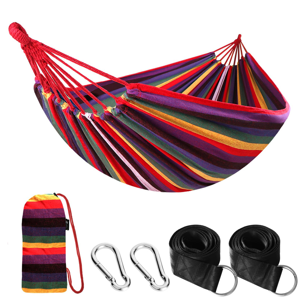 ANYOO Cotton Camping Hammock Portable with Tree Straps Holds 660lbs