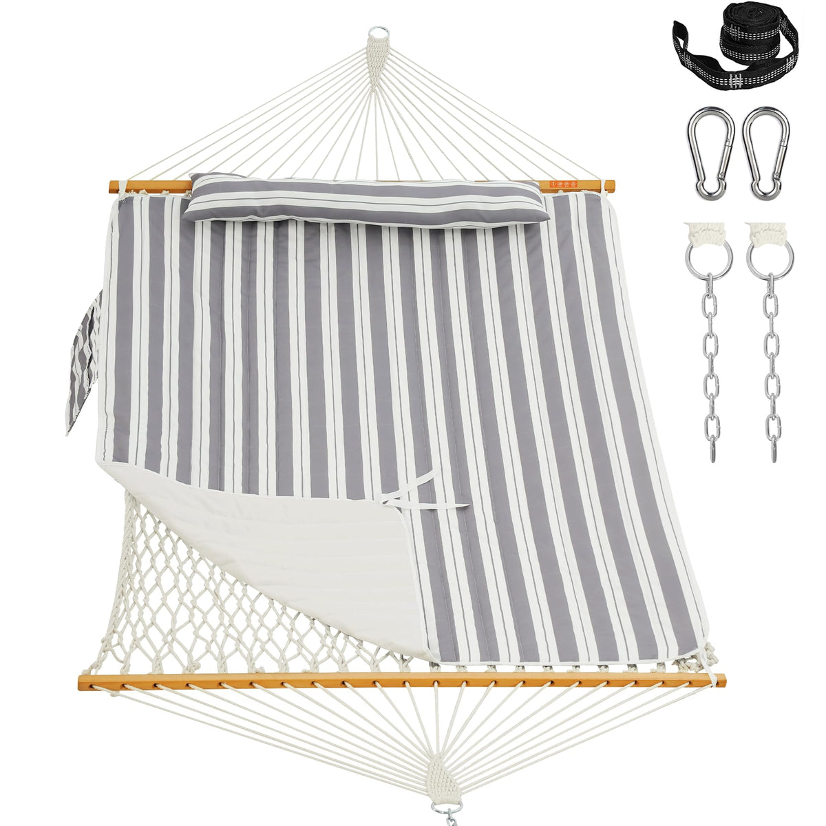 Lazy Daze Double Handwoven Rope Hammock with Pad and Pillow Set for Outdoor