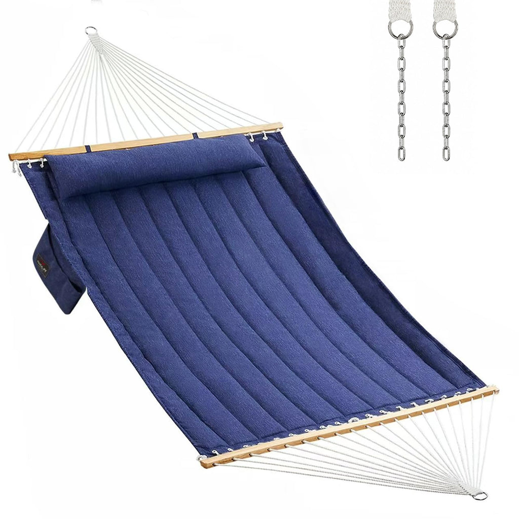 CHULIM Double Quilted Fabric Hammock with Hardwood Spreader Bars and Pillow 450 LBS Capacity 2 Person Large Hammock for Outdoor Patio Backyard Poolside - Dark Grey