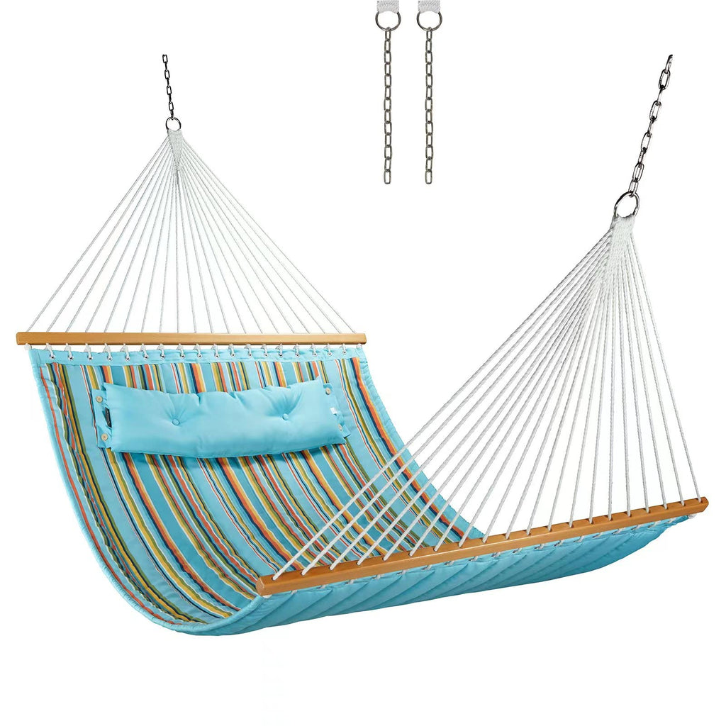 CHULIM Double Quilted Fabric Hammock with Hardwood Spreader Bars and Pillow 450 LBS Capacity 2 Person Large Hammock for Outdoor Patio Backyard Poolside - Dark Grey