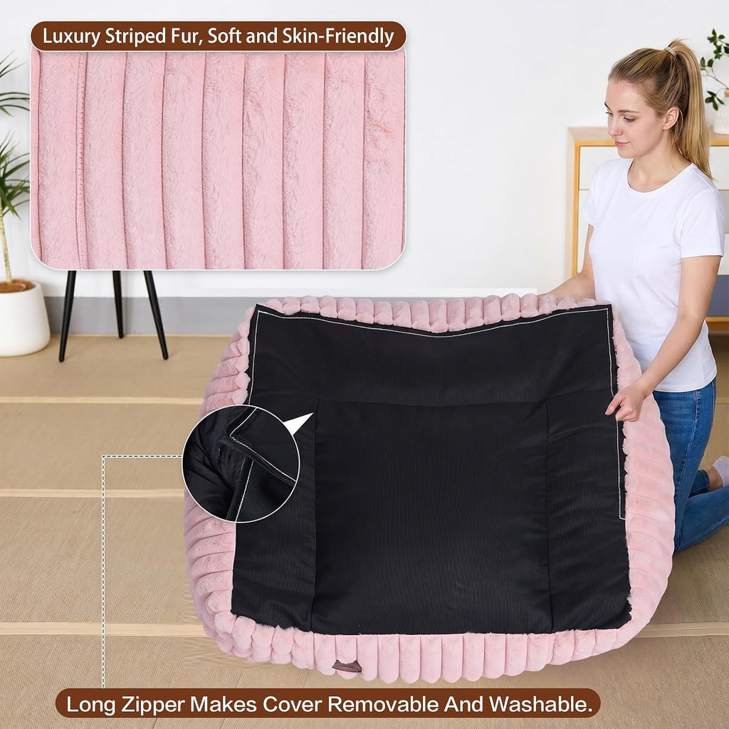 Small Bean Bag Chair for Kids&Teens,Memory Foam Filled Girls Bean Bags with Pink Stripe Plush Bean Bag Washable Cover for Reading Gaming Bedroom Living Room Playroom