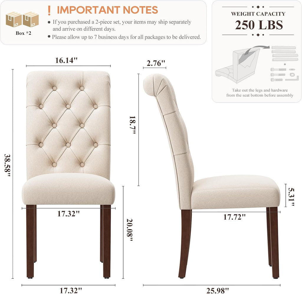 MALOL Upholstered Tufted Dining Room Chairs Set of 4, Parsons Kitchen Chairs with Padded Seat and Solid Wood Legs, Fabric Accent Side Diner Chair for Dining Room/Kitchen/Living Room, Beige