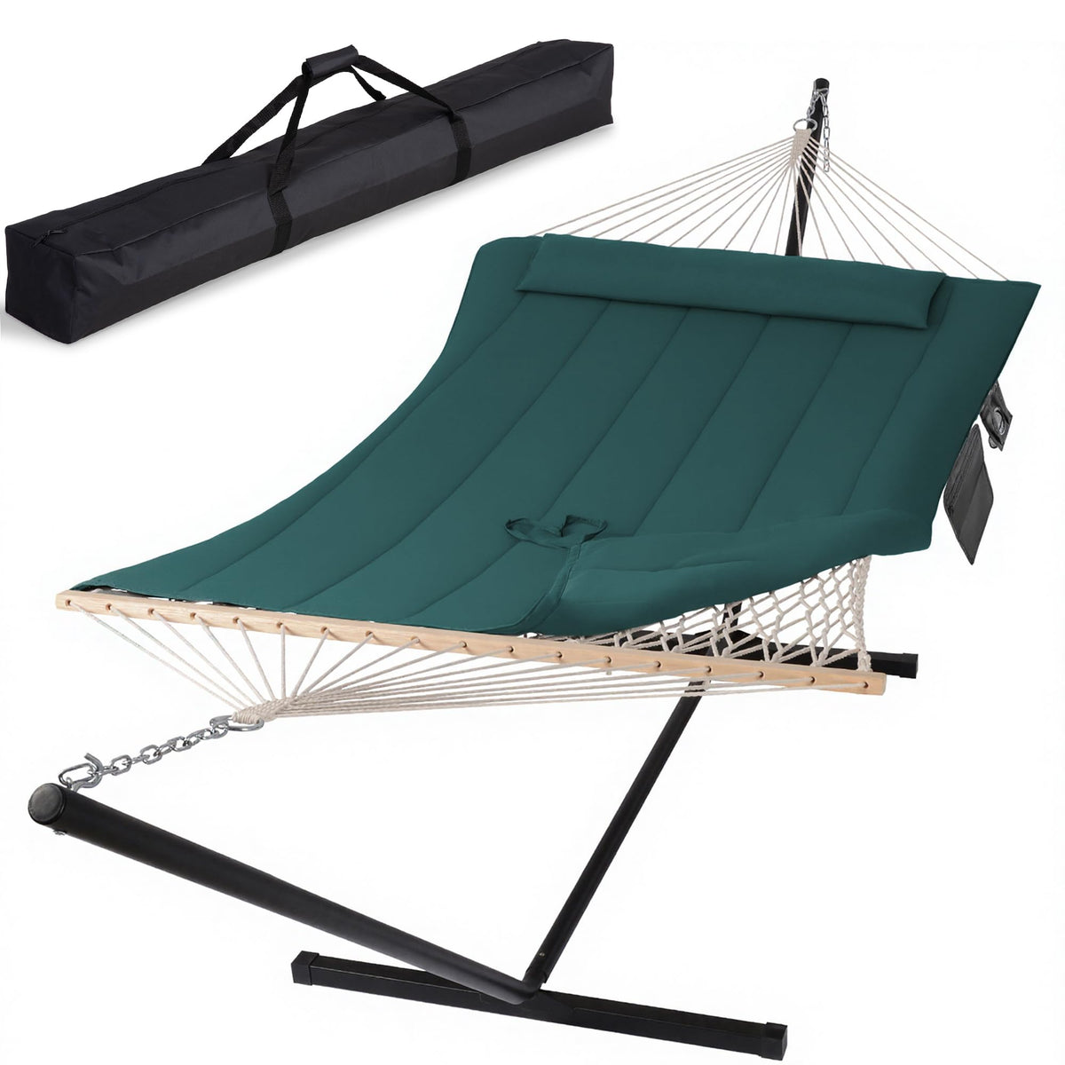 SUNCREAT Double Outdoor Hammock with Stand, Carrying Bag, Dark Gray