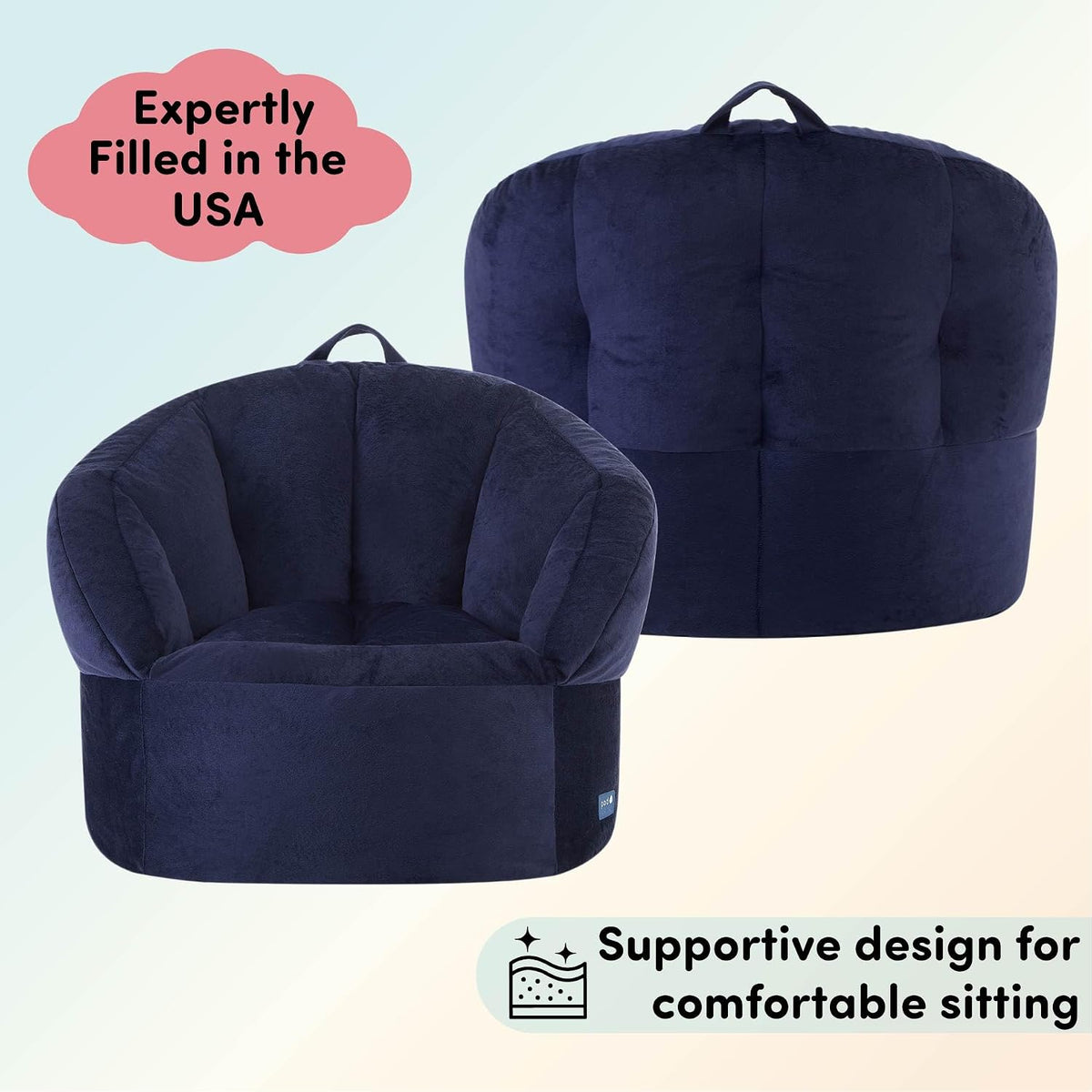 Heritage Kids Pod Curved Back Kids Bean Bag Chair, Soft Plush Lounge Seat for Bedroom or Playroom, Blue