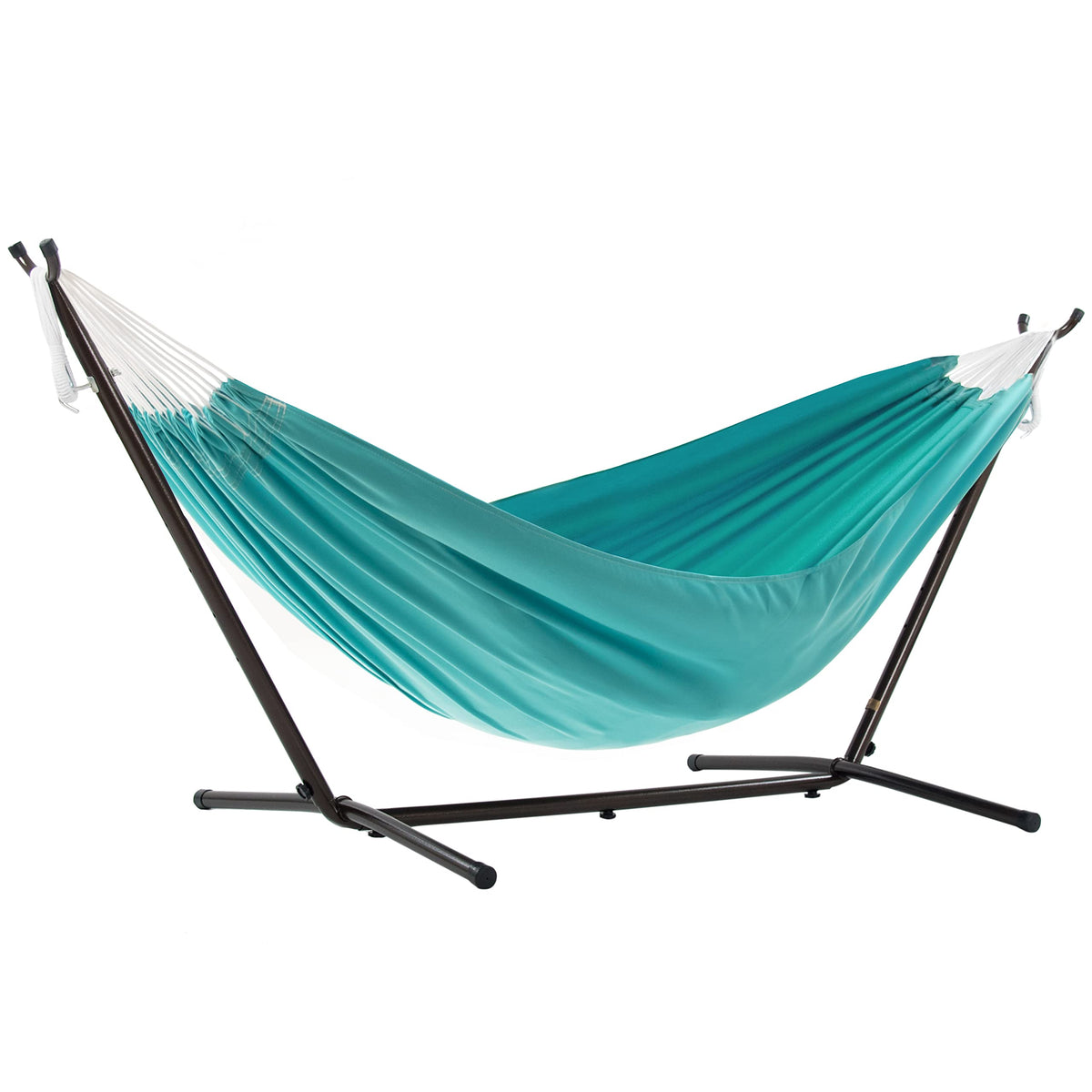 Vivere Double Cotton Hammock, Space Saving Steel Stand, Blue Lagoon, 9 Ft