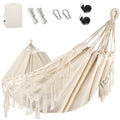 Bellzacasa Double Hammock, Heavy Duty 500 lb Load Capacity Tassels and Fishtail Knitting Portable Camping Hammocks with Mounting Straps for Outdoor Camping Patio Balcony Beige