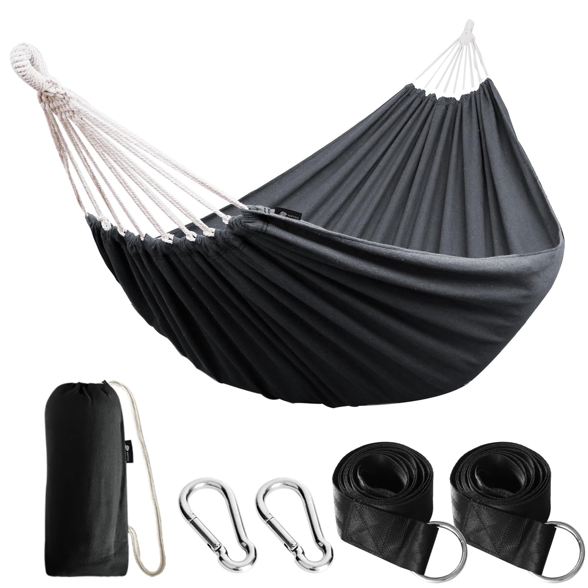 ANYOO Cotton Camping Hammock Portable with Tree Straps Holds 660lbs