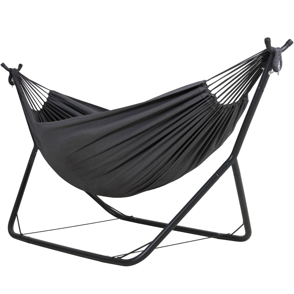 ANOW Double Space Saving Hammock with Stand, Dark Gray with Tassels
