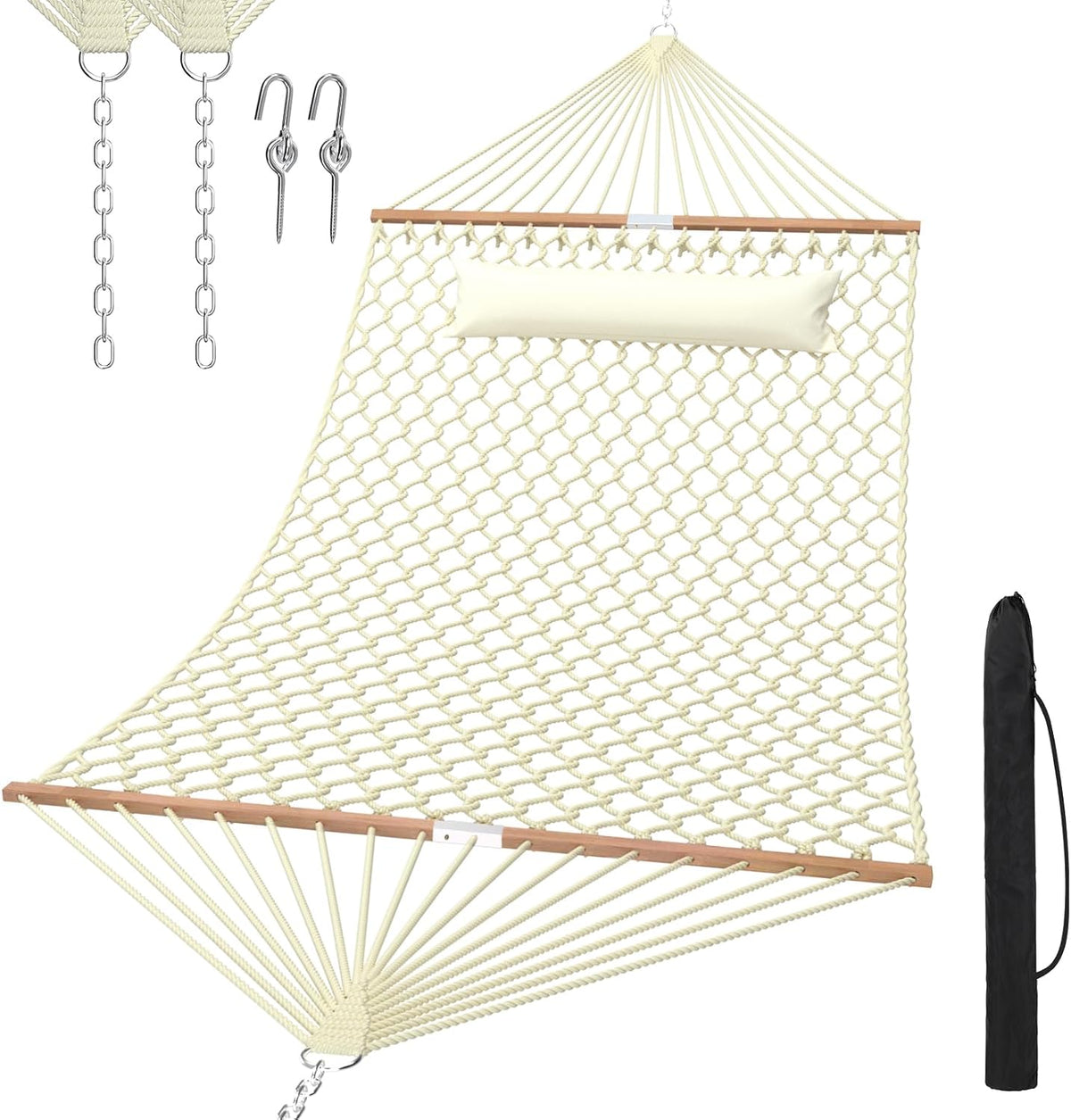 Traditional Rope Double Hammock, 450 lbs Capacity, Natural