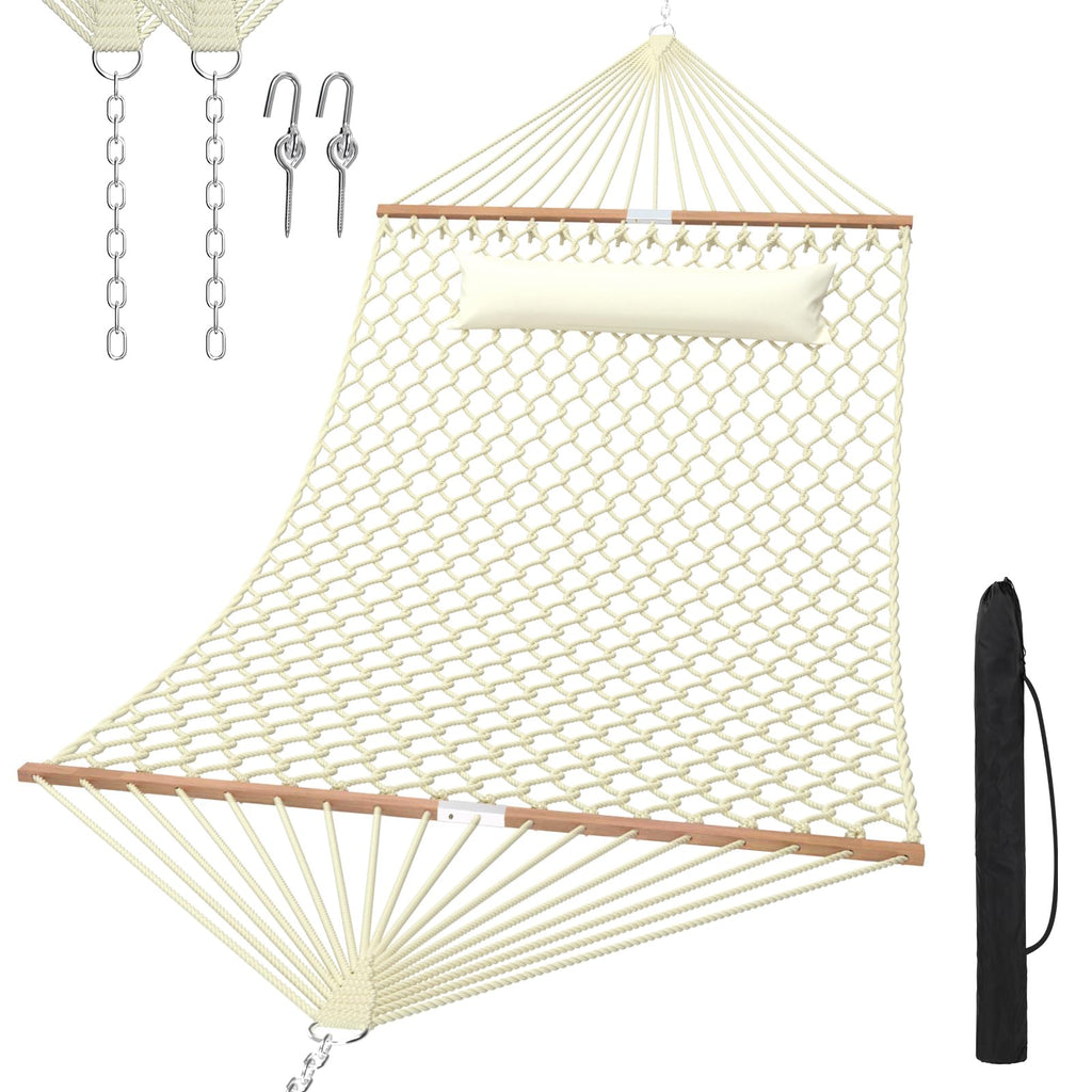 Traditional Rope Double Hammock, 450 lbs Capacity, Natural