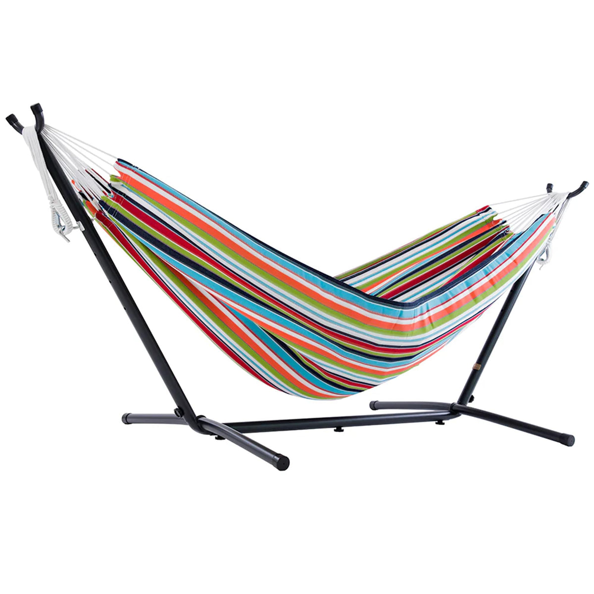 Vivere Double Cotton Hammock, Space Saving Steel Stand, Blue Lagoon, 9 Ft
