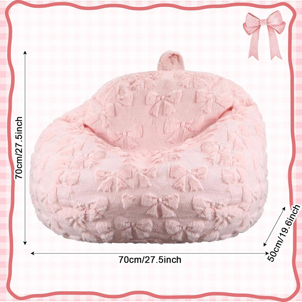 Gilprop Pink Bow Bean Bag Chair 2.6ft Stuffed Animal Storage Chair Cover