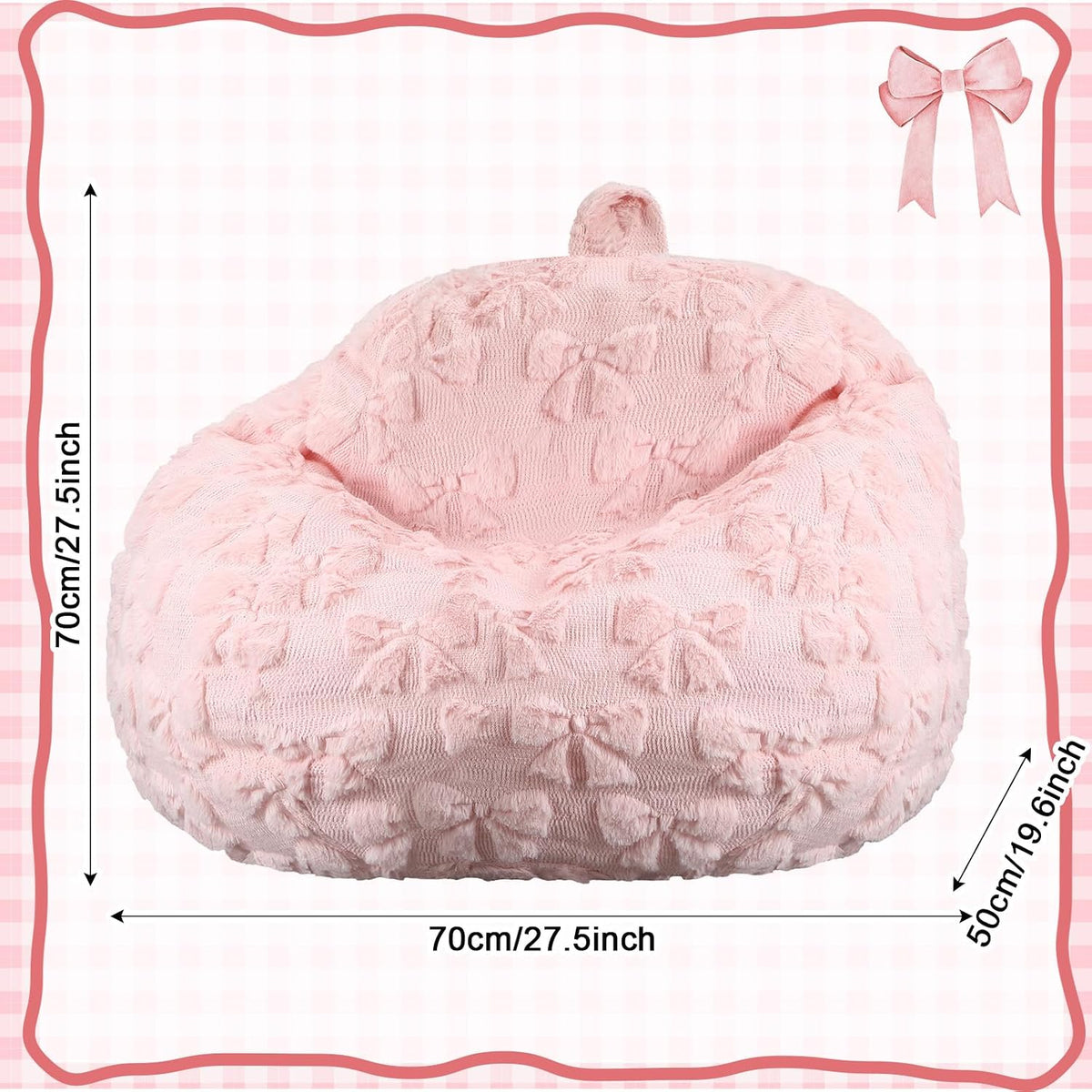 Gilprop Pink Bow Bean Bag Chair 2.6ft Stuffed Animal Storage Chair Cover