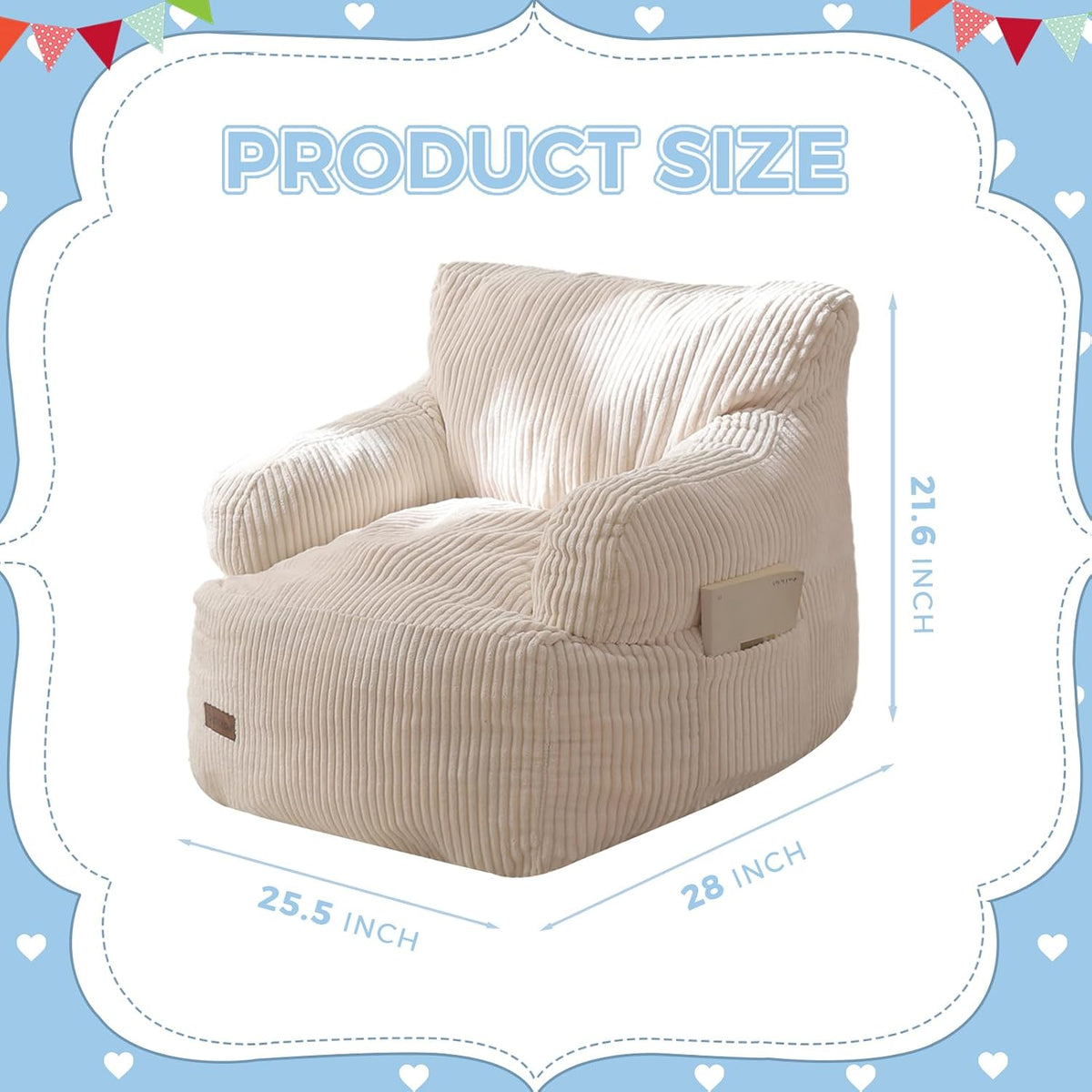 MAXYOYO Kids Bean Bag Chair, Stuffed Bean Bag Sofa, Beige, Standard