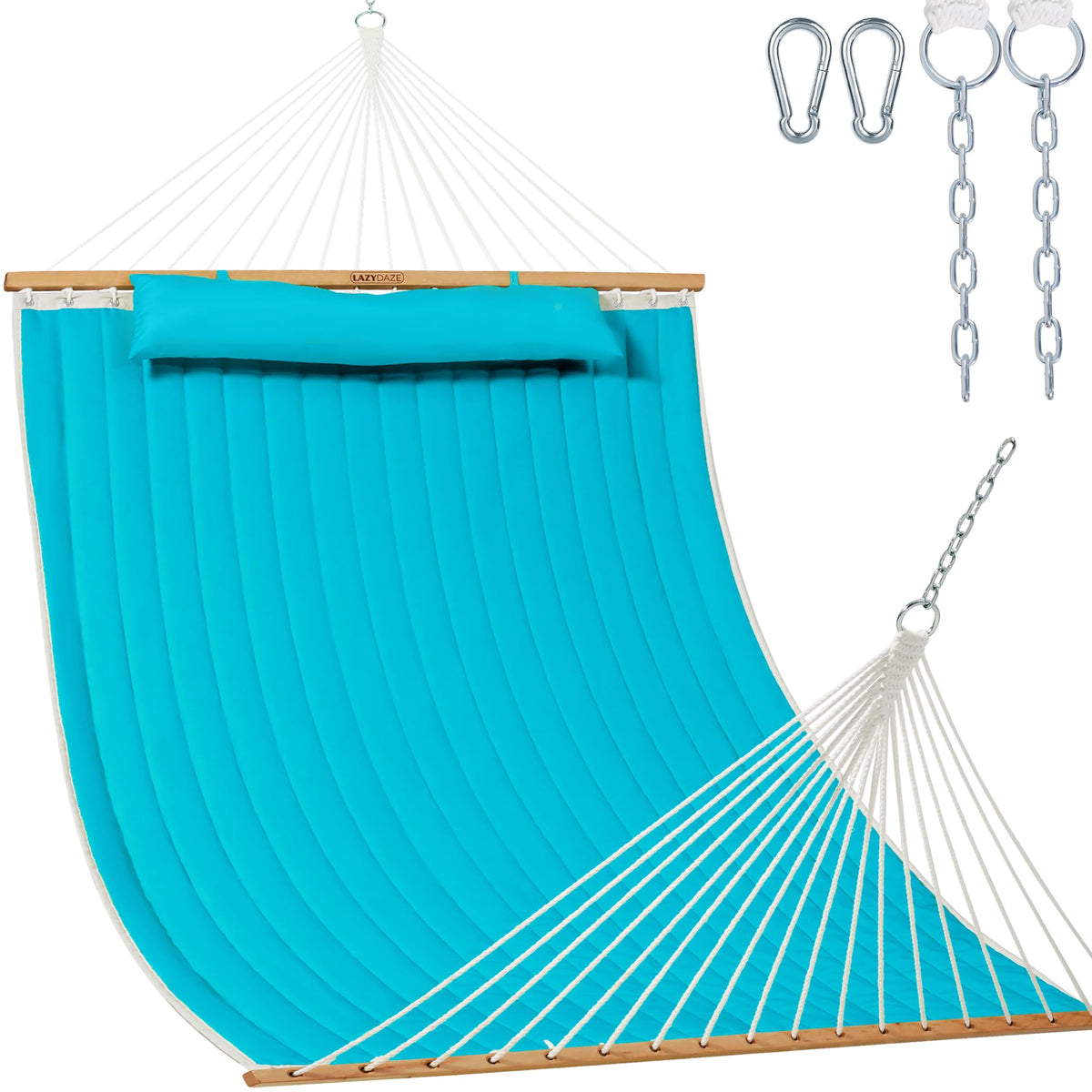 Lazy Daze Double Quilted Hammock with Pillow for Outside, Fit 13-15Ft Stand