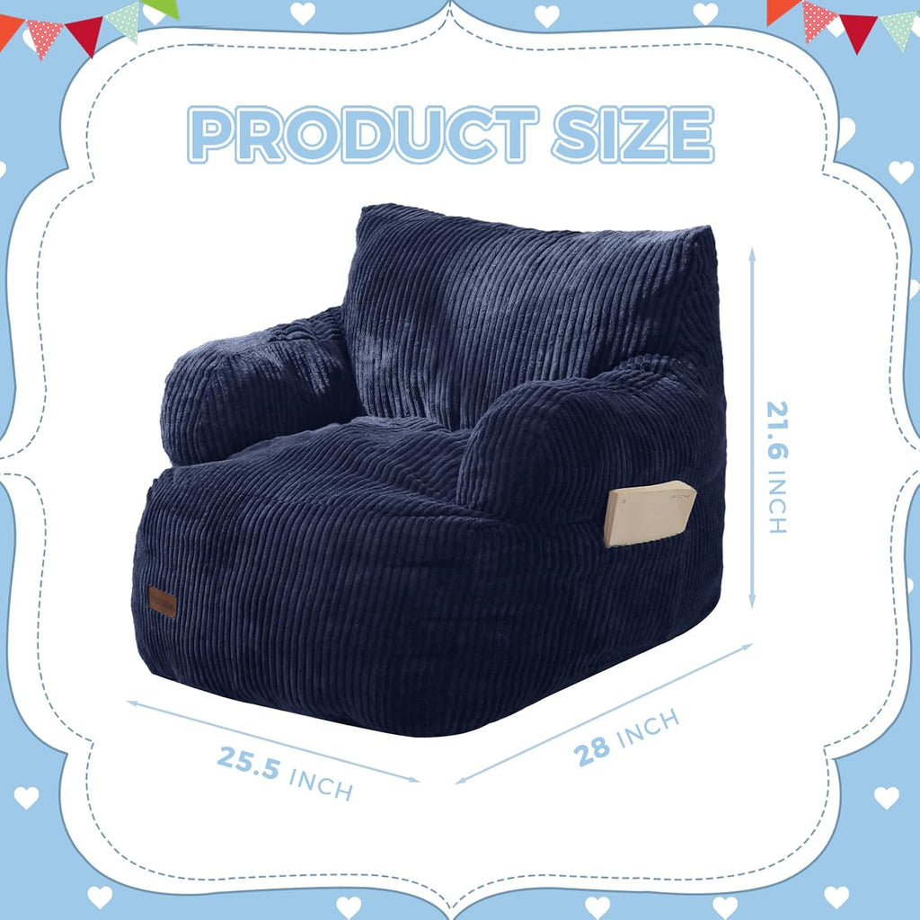 MAXYOYO Kids Bean Bag Chair, Stuffed Bean Bag Sofa, Navy, Standard