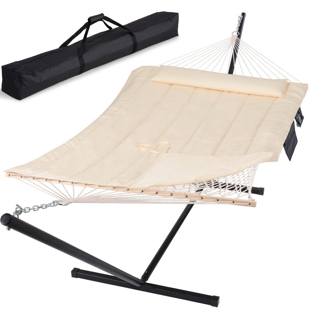 SUNCREAT Double Outdoor Hammock with Stand, Carrying Bag, Dark Gray
