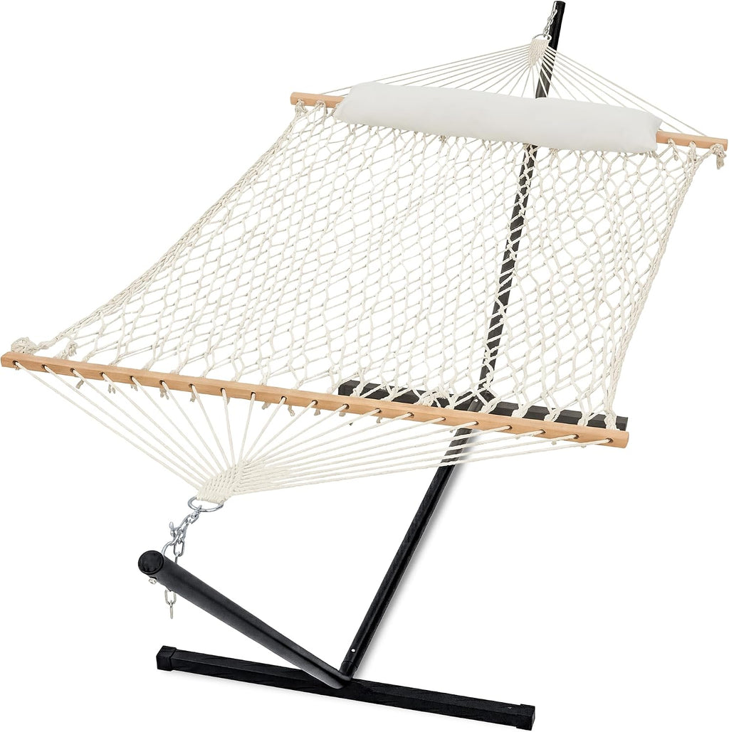GAFETE 2 Person Rope Hammock with Stand for Outside, 12 Ft, 475 lb Capacity