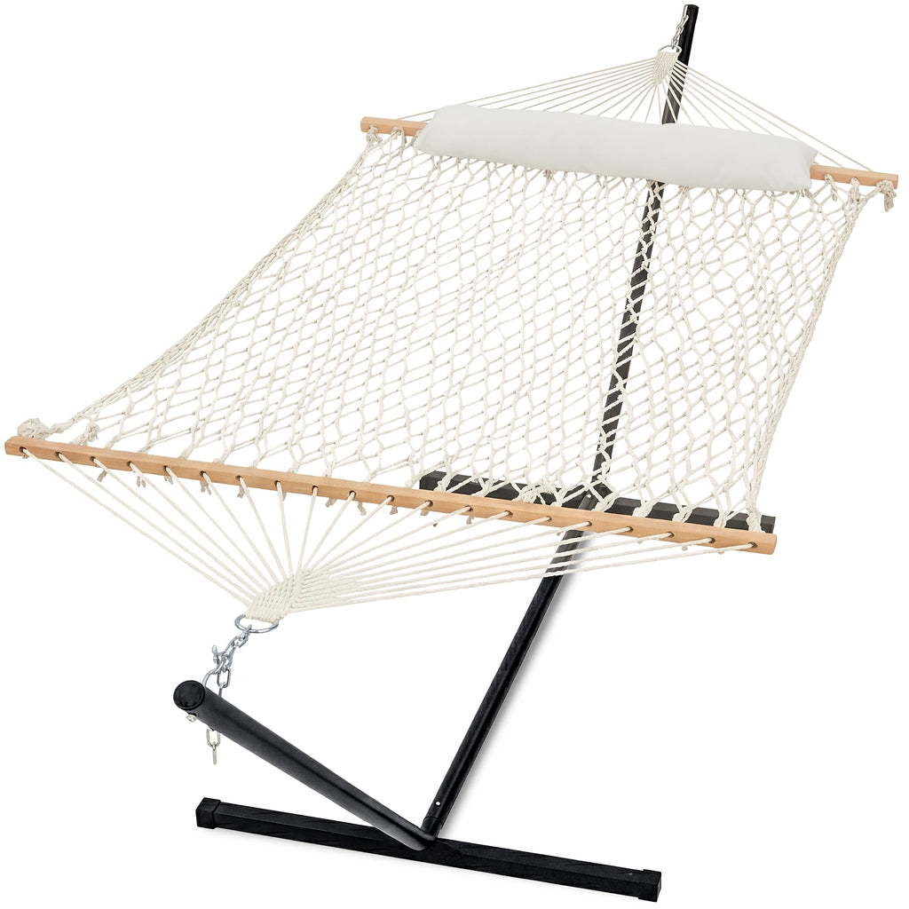 GAFETE 2 Person Rope Hammock with Stand for Outside, 12 Ft, 475 lb Capacity