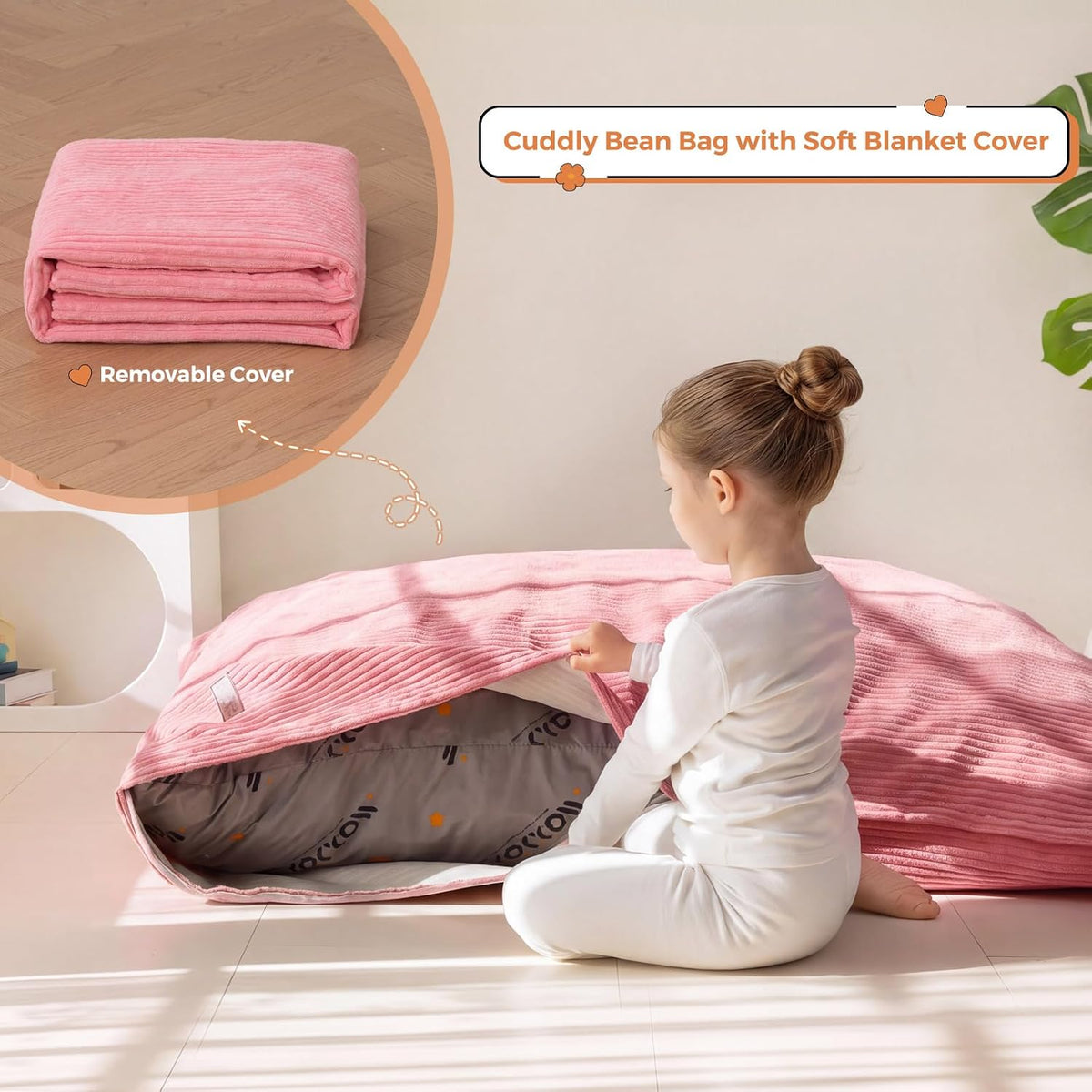 MAXYOYO 3 in 1 Kids Bean Bag Chair, Comfy Floor Sofa with Removed Cover