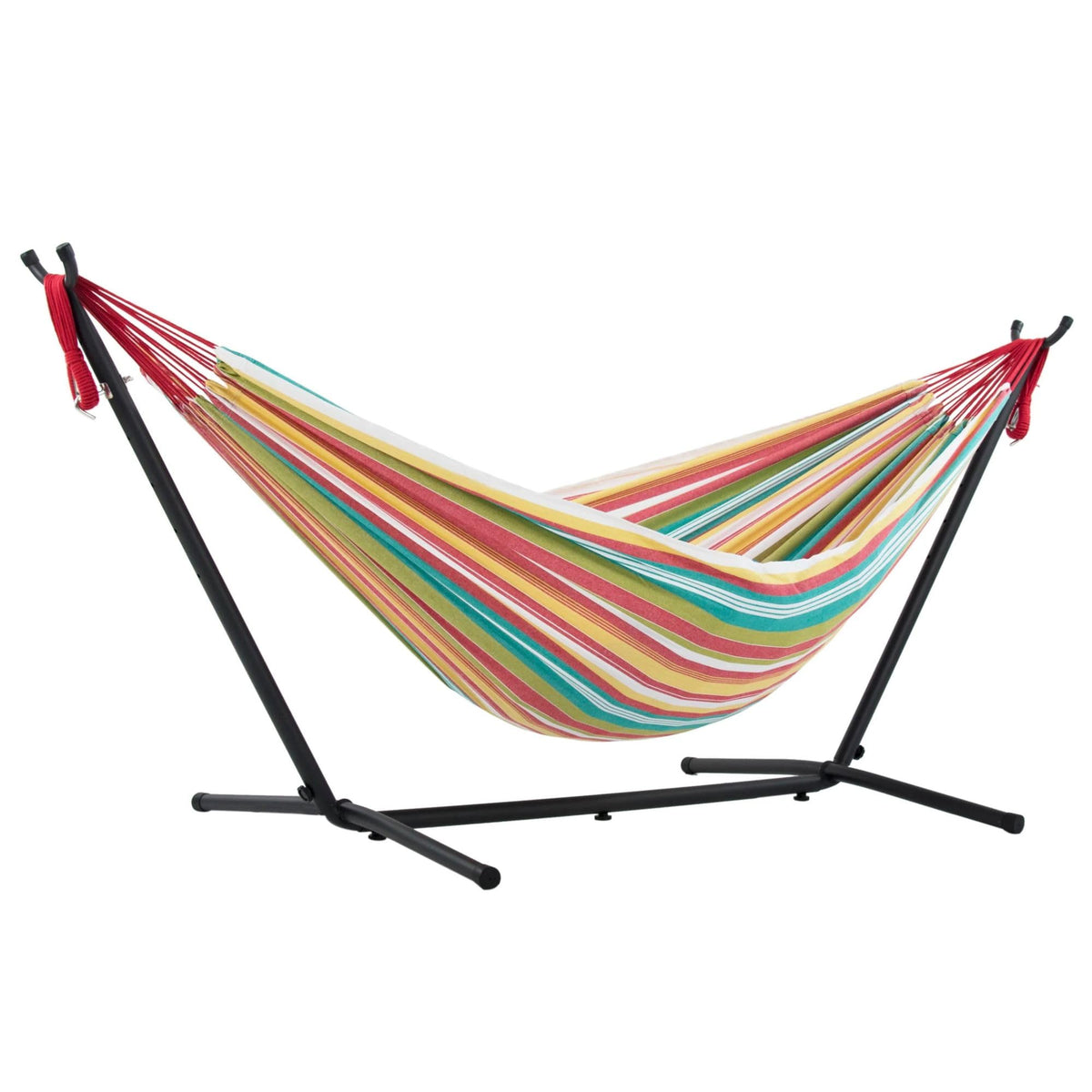 Vivere Double Cotton Hammock, Space Saving Steel Stand, Blue Lagoon, 9 Ft