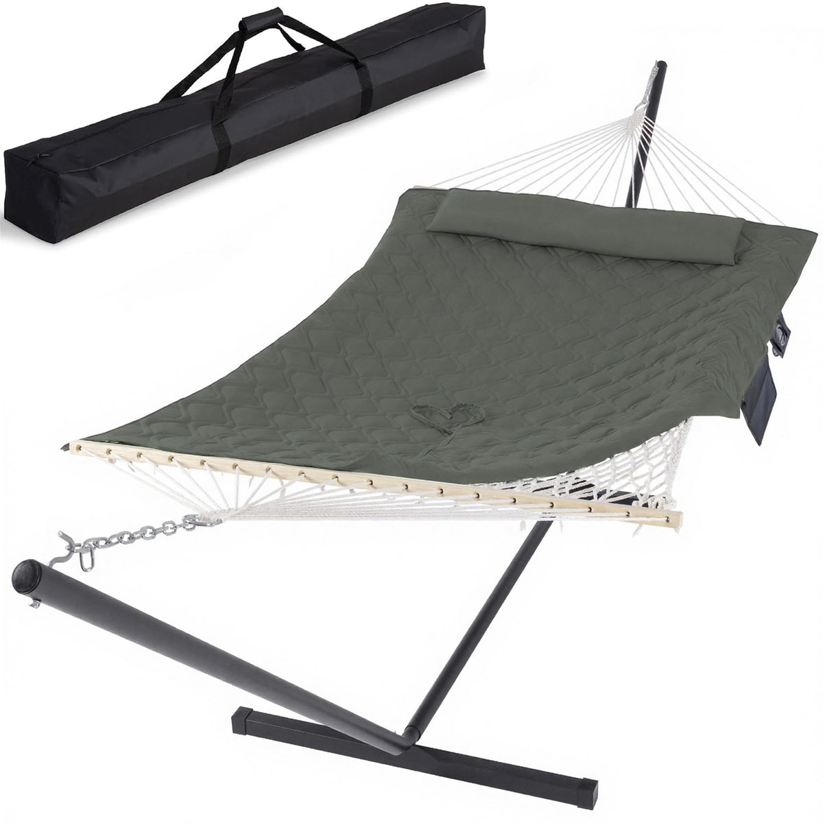 SUNCREAT Double Outdoor Hammock with Stand, Carrying Bag, Dark Gray