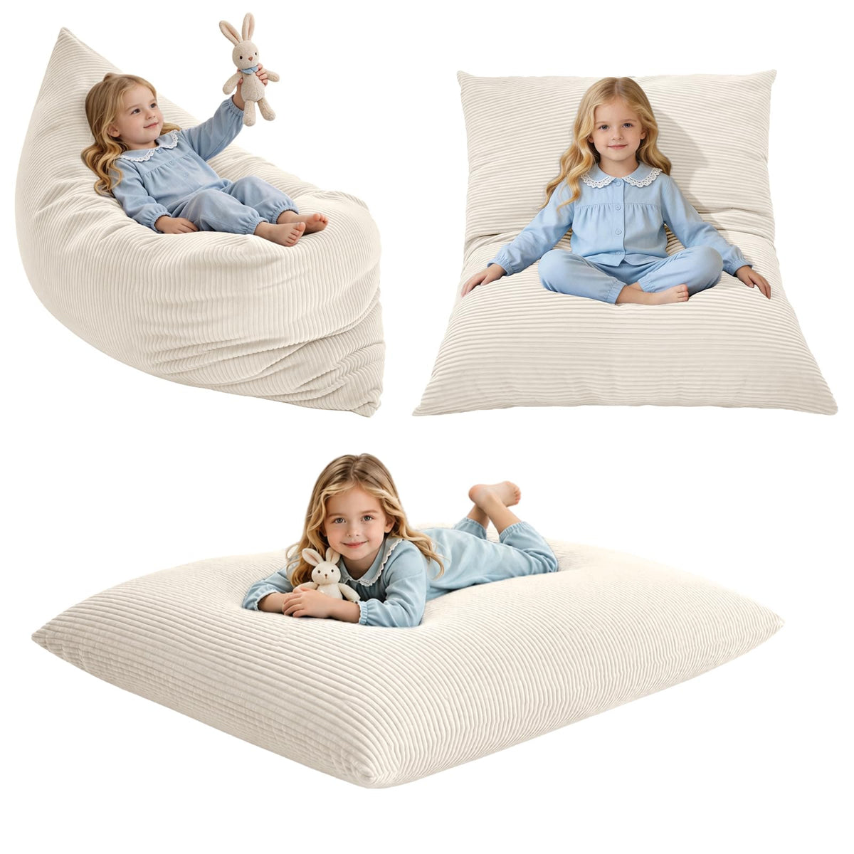 3-in-1 Kids Bean Bag Chair, Convertible Floor Cushion
