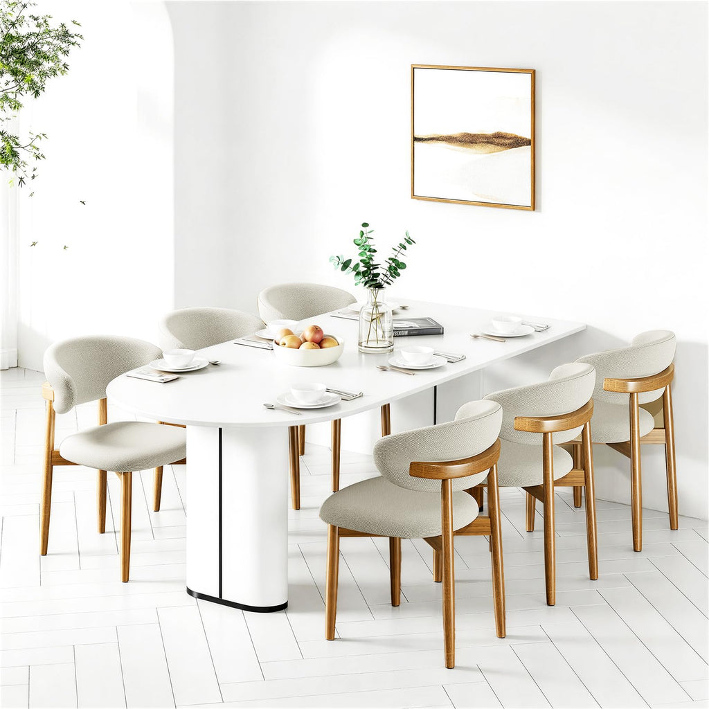 LEVELEVE Wooden Dining Chairs Set of 6,Farmhouse Kitchen Chairs with Curved Back,Modern Fabric Upholstered Chairs for Dining Room,Beige