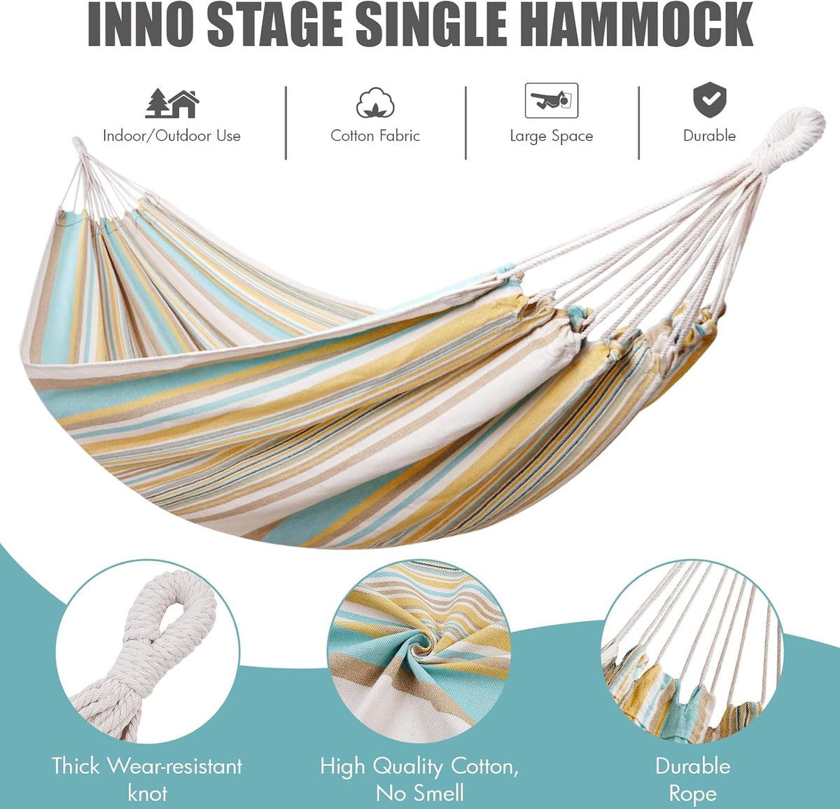 INNO STAGE Brazilian Hammock with Tree Straps, Carry Bag, Yellow & Green