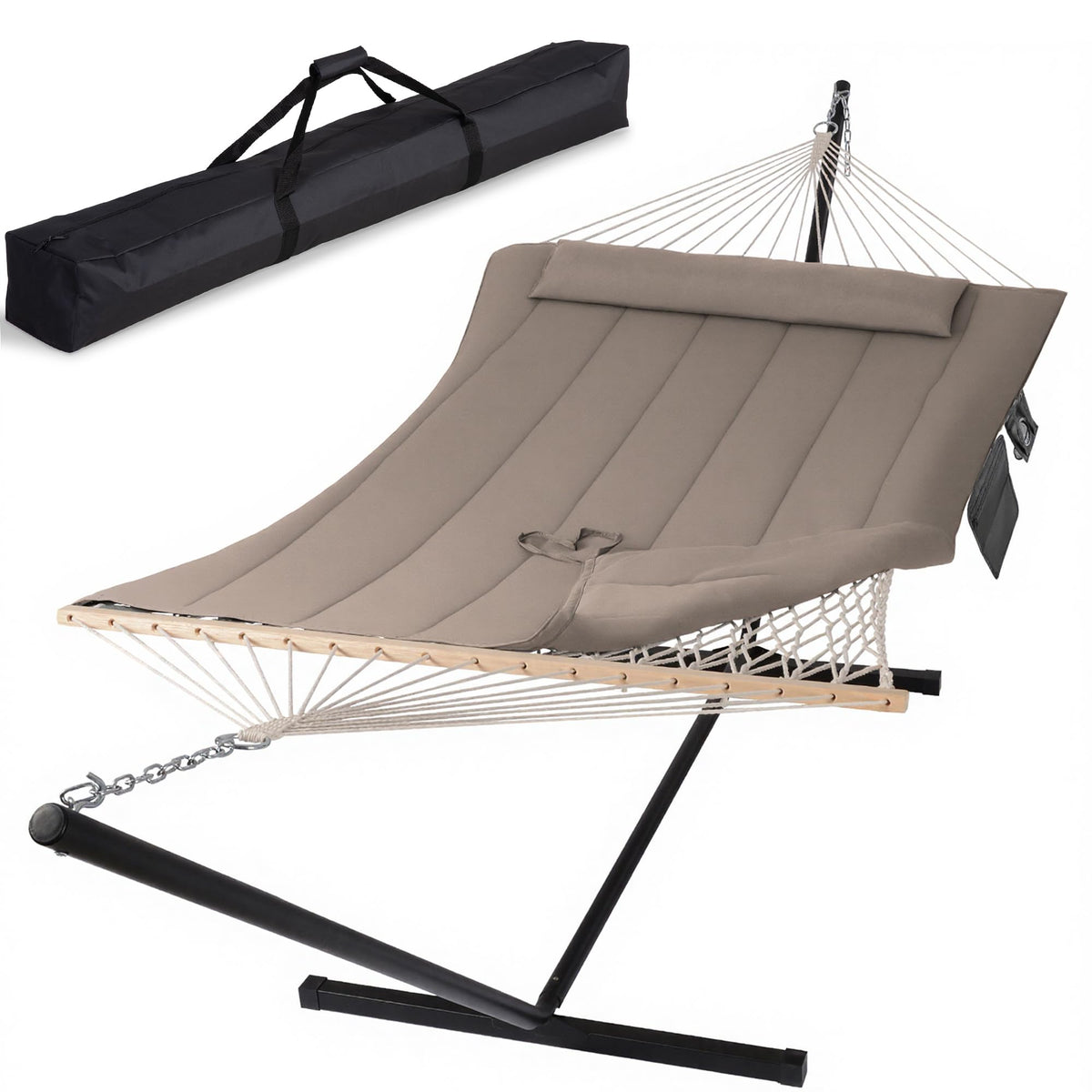 SUNCREAT Double Outdoor Hammock with Stand, Carrying Bag, Dark Gray