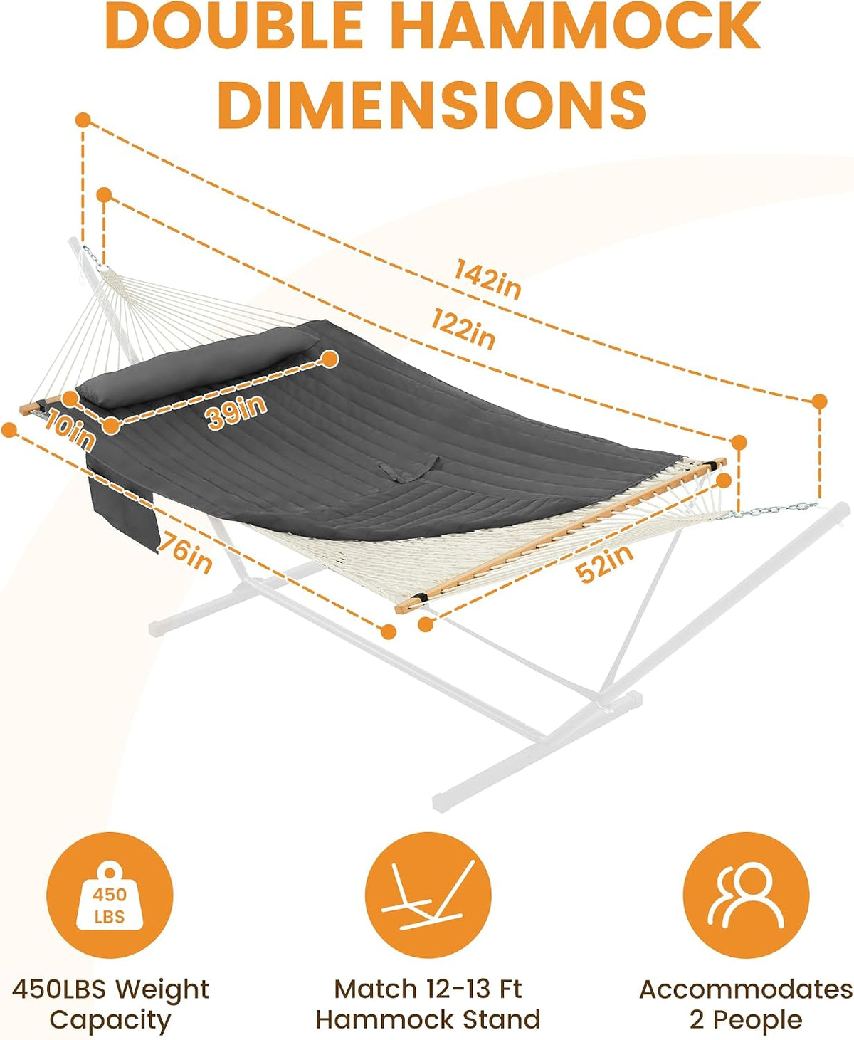 Lazy Daze Double Handwoven Rope Hammock with Pad and Pillow Set for Outdoor