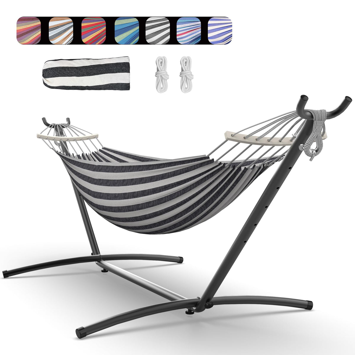 Everyfun Double Hammock with Stand for 2 Person, 600 lb Capacity, Rainbow