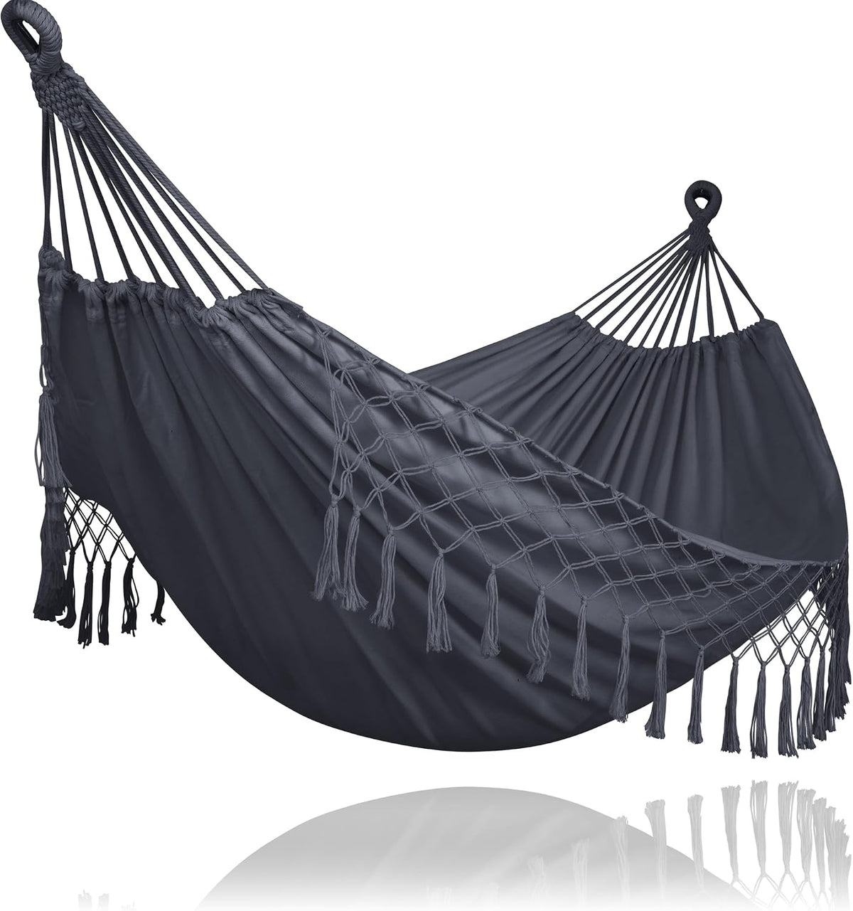 SUNCREAT Hammocks for Outside 2 Person Heavy Duty, Dark Gray with Tassels