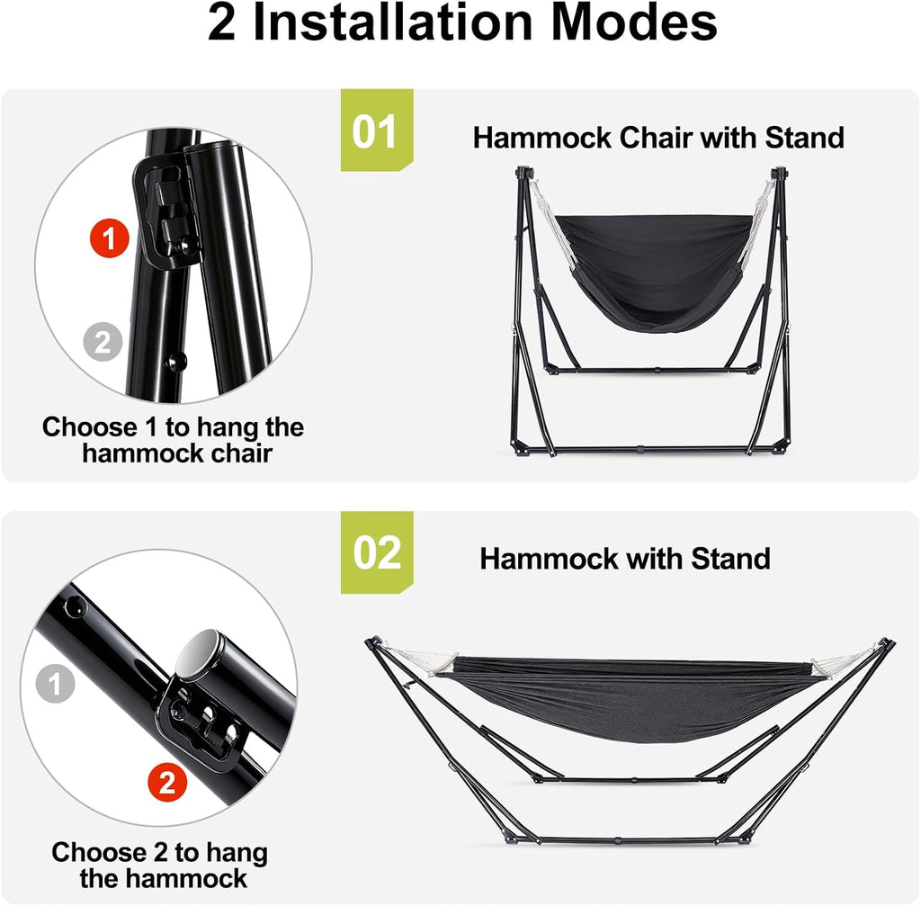 2-in-1 Hammock Chair with Stand, Portable Hammock, Black
