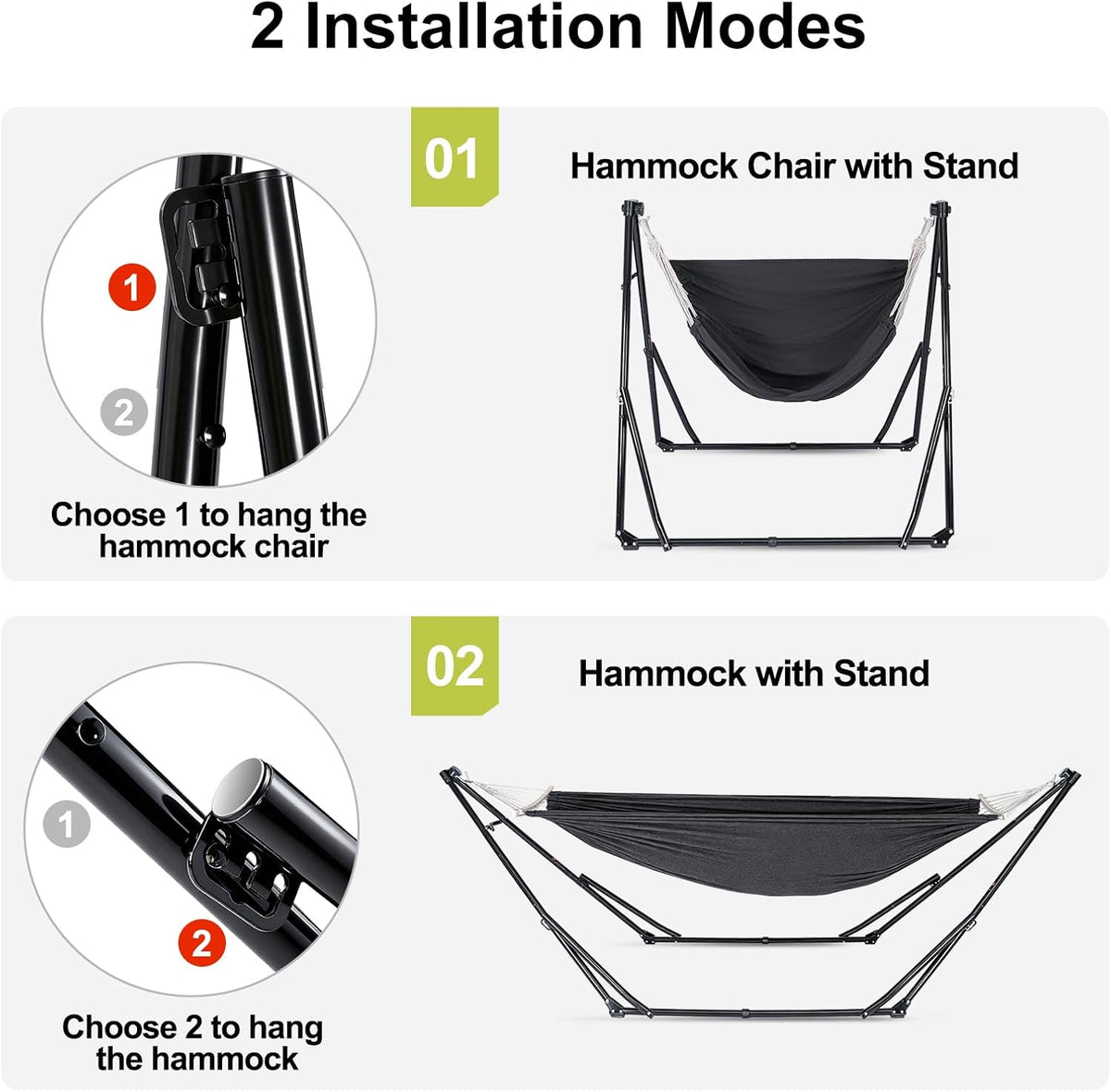 2-in-1 Hammock Chair with Stand, Portable Hammock, Black