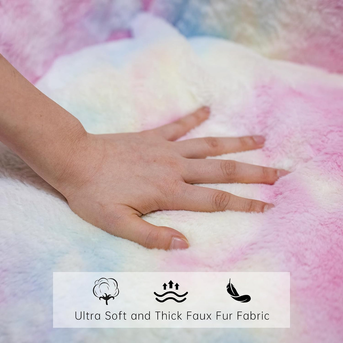 27 Inch Soft Faux Fur Bean Bag Chair with Sponge Filling - Ergonomic Lounge Chair for Teens, Comfortable Rainbow Color Bean Bag for Bedroom, Living Room, Dorm(Set of 1)