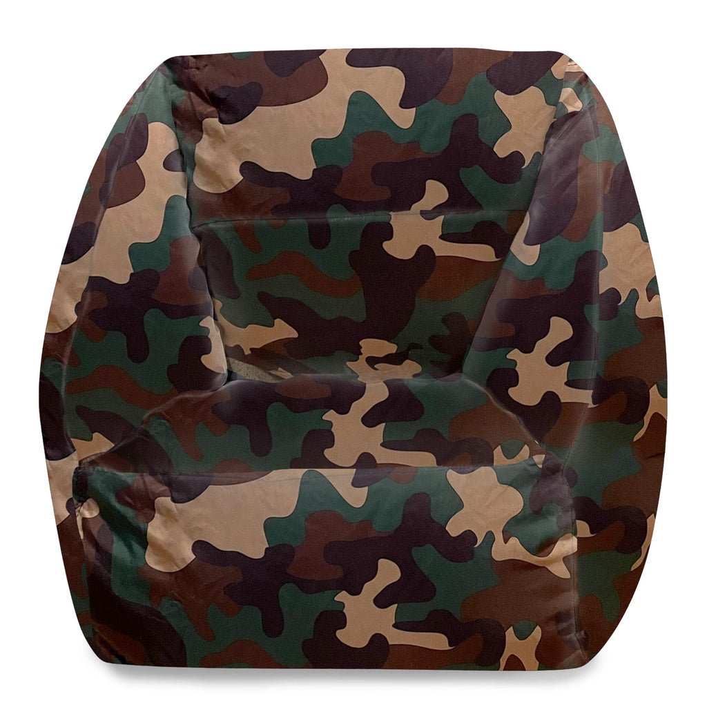 Posh Creations Structured Comfy Bean Bag Chair for Gaming, Reading, and Watching TV, Malibu Lounge, Canvas - Forest Critters on White