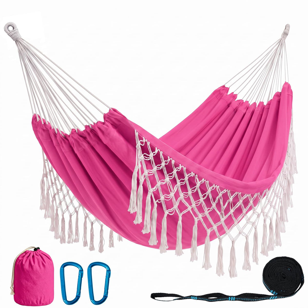 PNAEUT Handmade Tassel Hammock for Outside, 2 Person Tree Hammock for Stand
