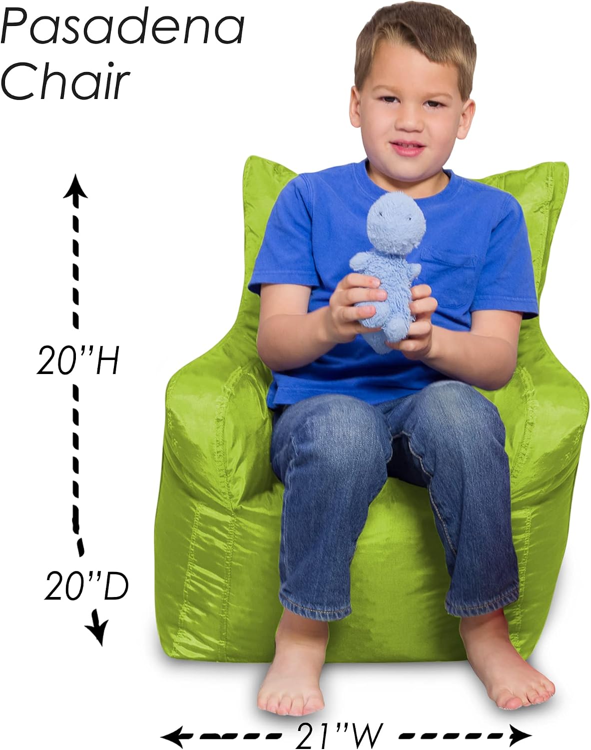 Posh Creations Pasadena Bean Bag Toddlers and Kids, Comfy Chair for Children, Soft Nylon-Lime