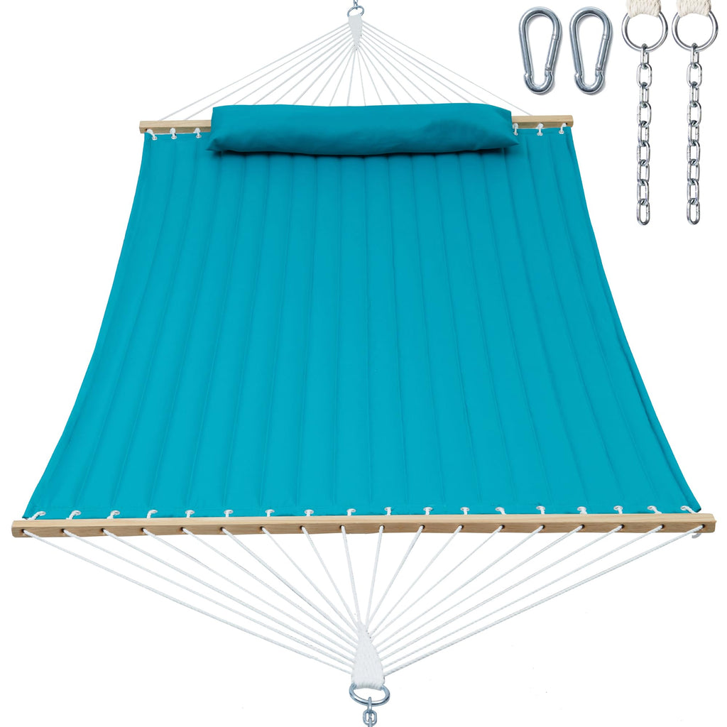 GAFETE 12ft 2 Person Hammock for Outside with Hardwood Spreader Bar