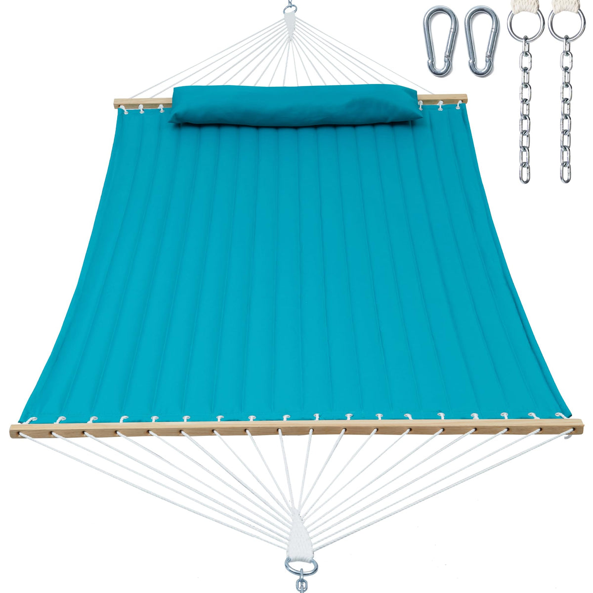 GAFETE 12ft 2 Person Hammock for Outside with Hardwood Spreader Bar