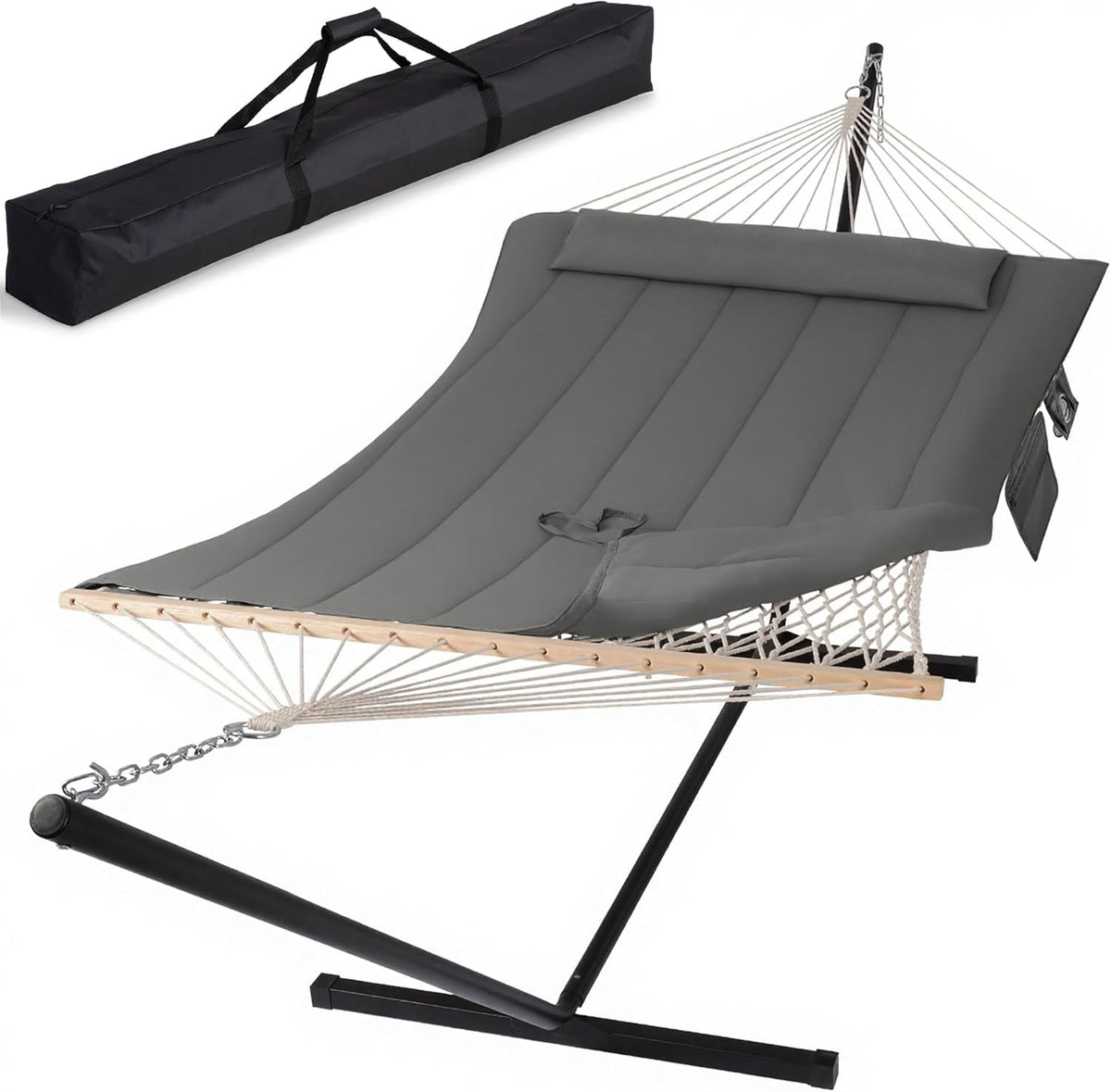 SUNCREAT Double Outdoor Hammock with Stand, Carrying Bag, Dark Gray