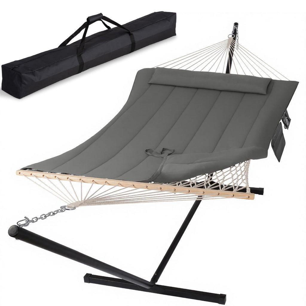 SUNCREAT Double Outdoor Hammock with Stand, Carrying Bag, Dark Gray