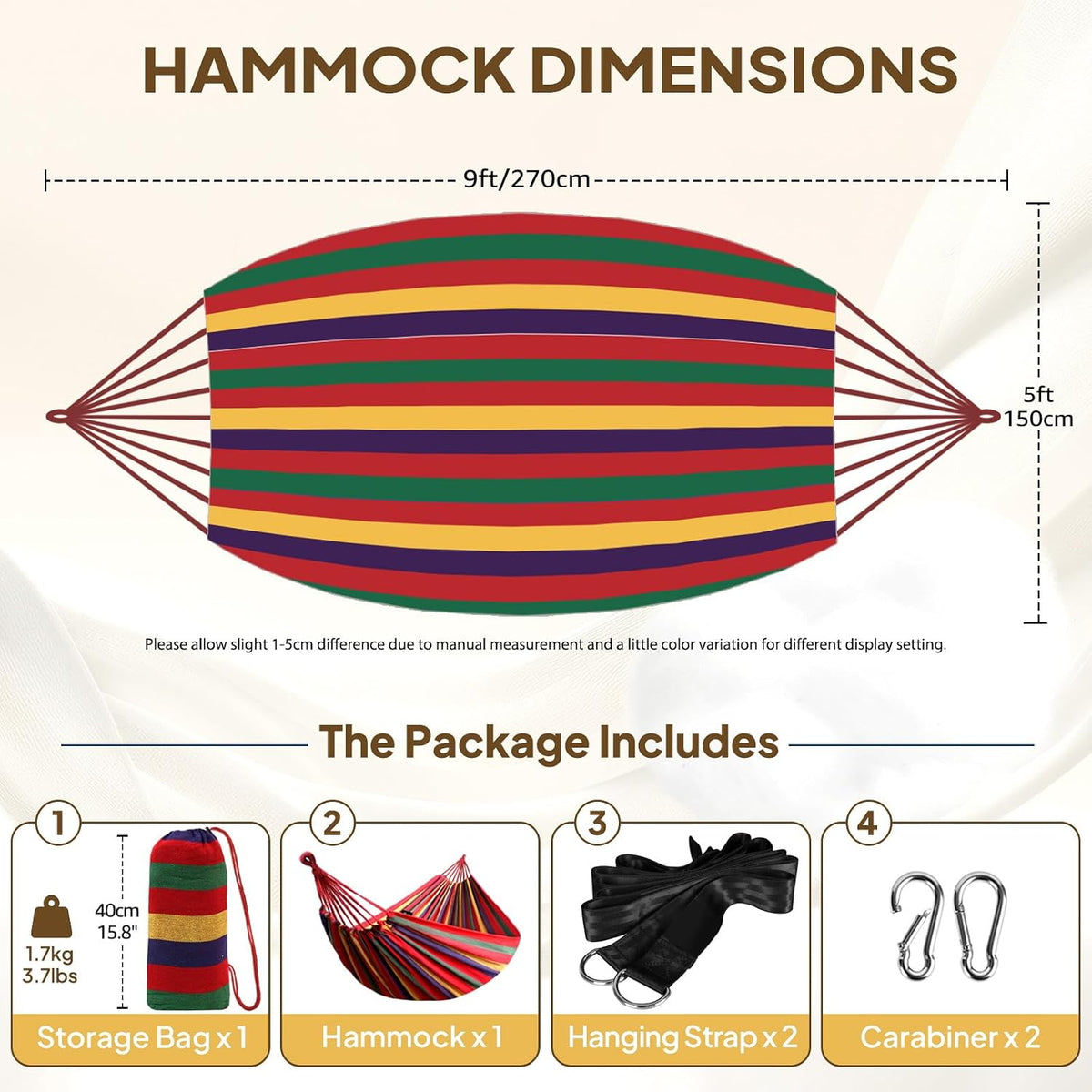 ANYOO Cotton Camping Hammock Portable with Tree Straps Holds 660lbs
