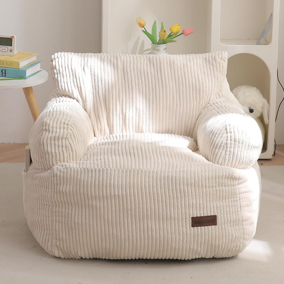 MAXYOYO Kids Bean Bag Chair, Stuffed Bean Bag Sofa, Beige, Standard