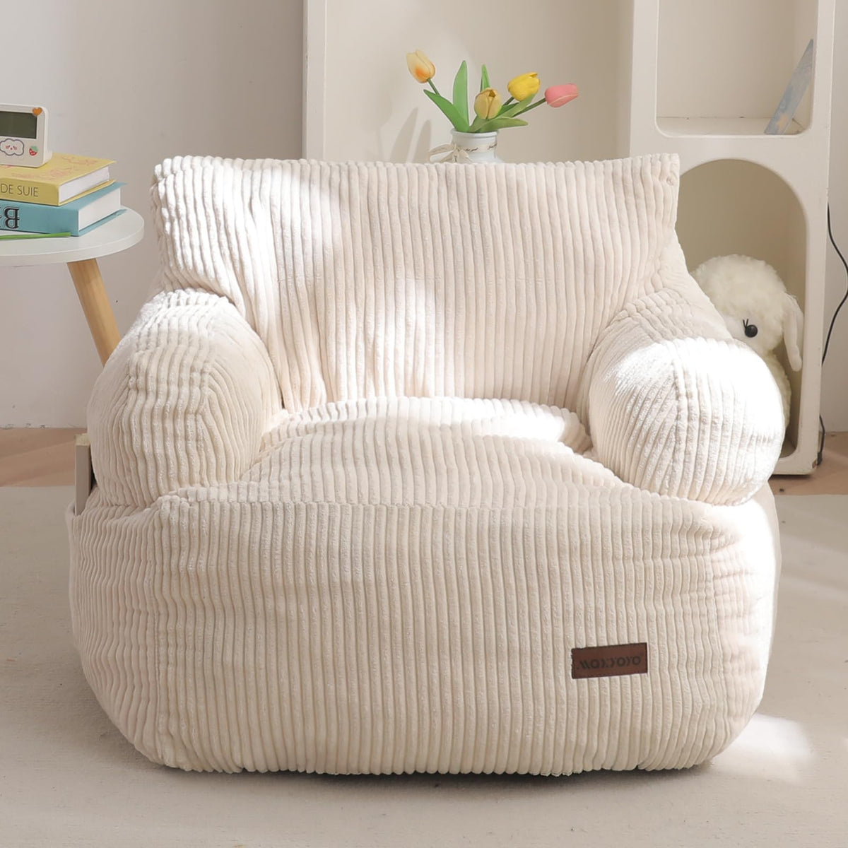 MAXYOYO Kids Bean Bag Chair, Stuffed Bean Bag Sofa, Beige, Standard