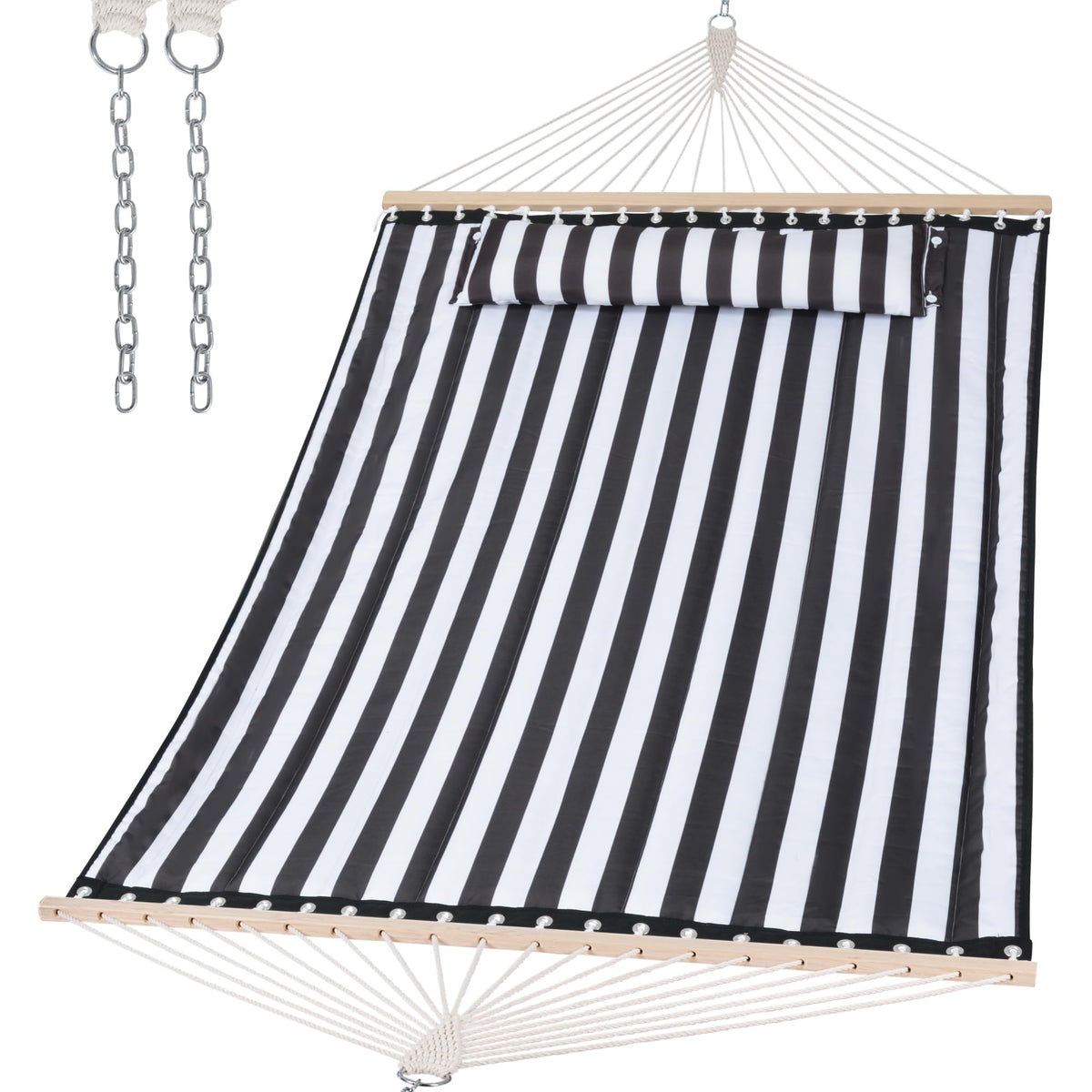 SUNCREAT Hammocks Quilted Fabric Hammock, Max 475lbs Capacity, Blue Stripes