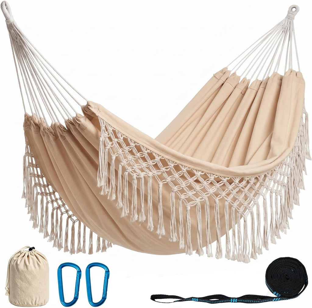 PNAEUT Handmade Tassel Hammock for Outside, 2 Person Tree Hammock for Stand